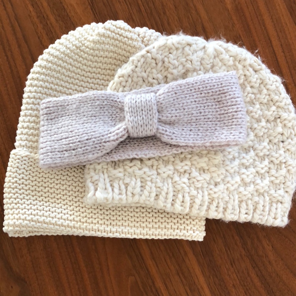 set of 3 hats & headband • cream color •